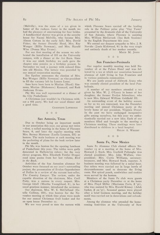 Alumnae Chapter News: Santa Fe, New Mexico, January 1940 (Image)