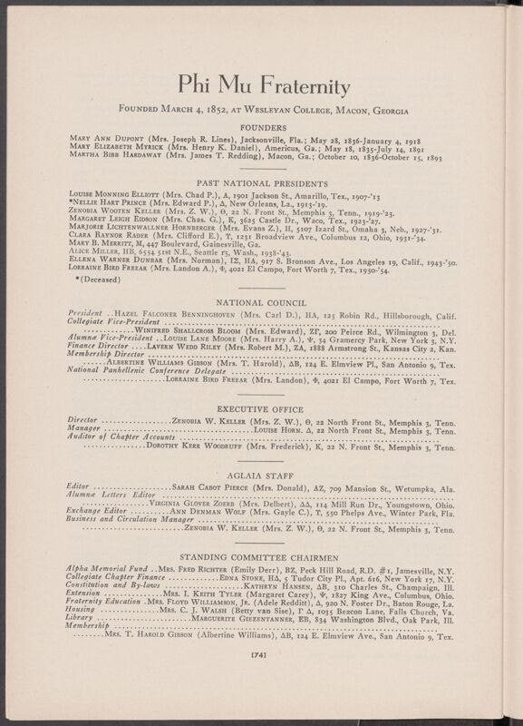Phi Mu Fraternity Directory, Summer 1956 (Image)