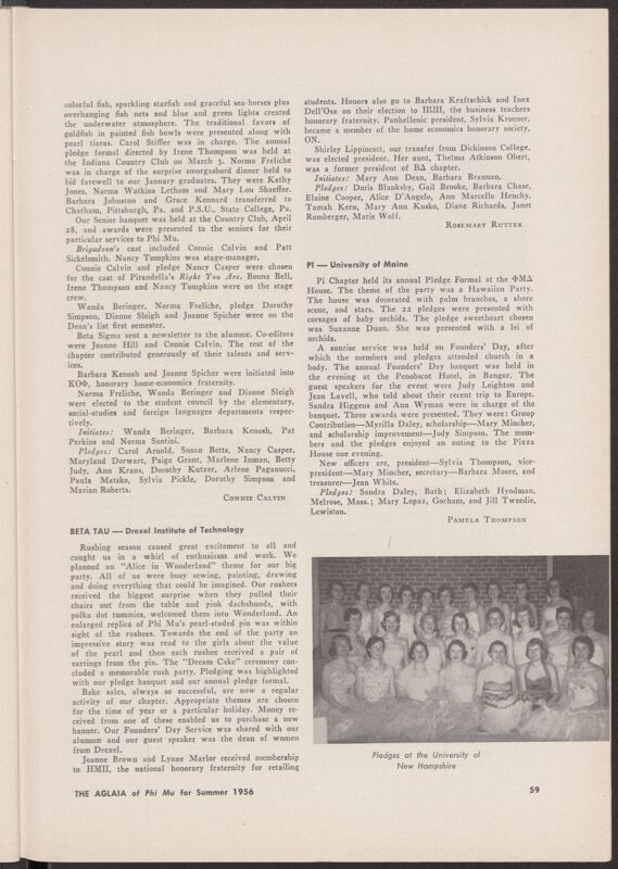 Chapter News: Pi, University of Maine, Summer 1956 (Image)