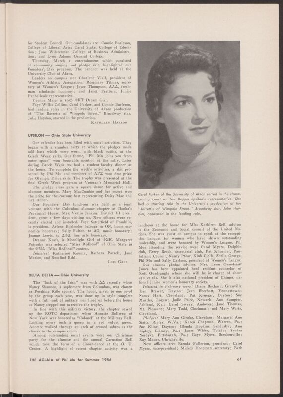 Chapter News: Upsilon, Ohio State University, Summer 1956 (Image)