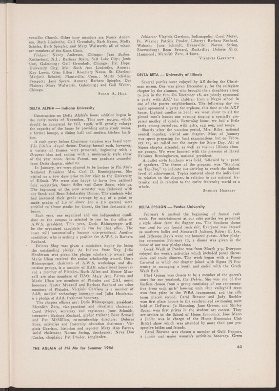 Chapter News: Delta Epsilon, Purdue University, Summer 1956 (Image)