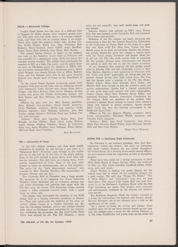 Chapter News: Phi, University of Texas, Summer 1956 (Image)