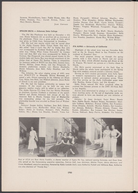 Chapter News: Epsilon Delta, Arkansas State College, Summer 1956 (Image)