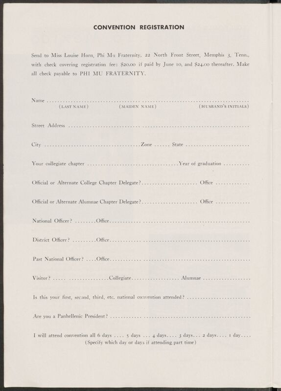 1960 Convention Registration & Hotel Reservation Image