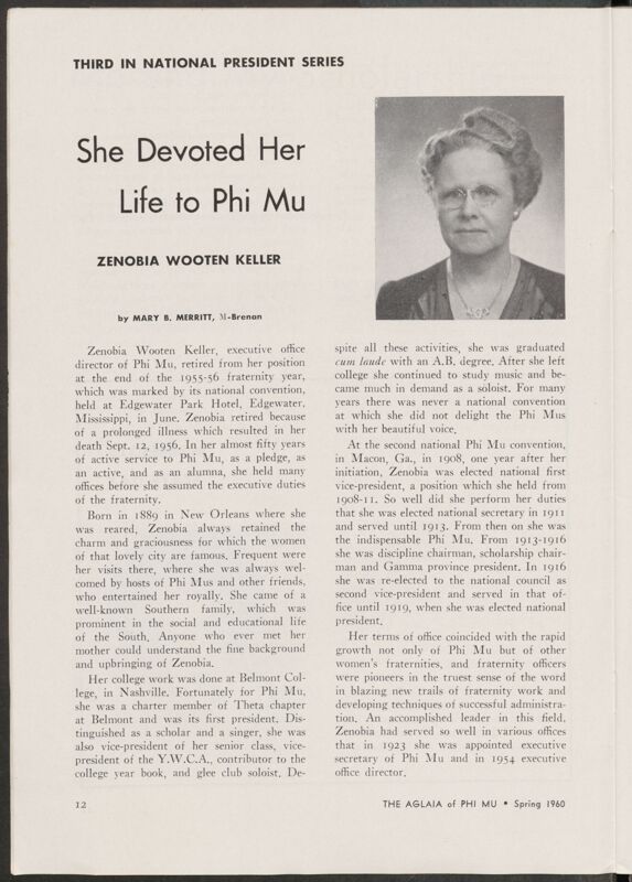 She Devoted Her Life to Phi Mu: Zenobia Wooten Keller (Image)