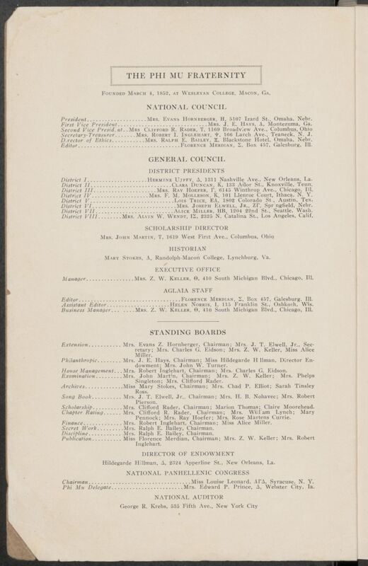 The Phi Mu Fraternity Directory, November 1927 (Image)