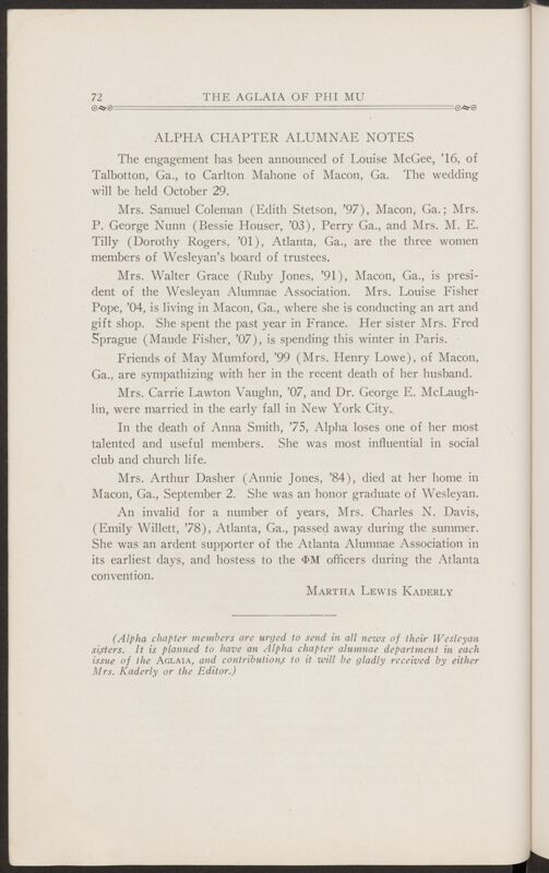 November 1927 Alpha Chapter Alumnae Notes Image
