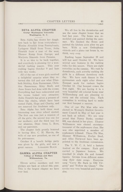 November 1927 Chapter Letters: Beta Alpha Chapter Image
