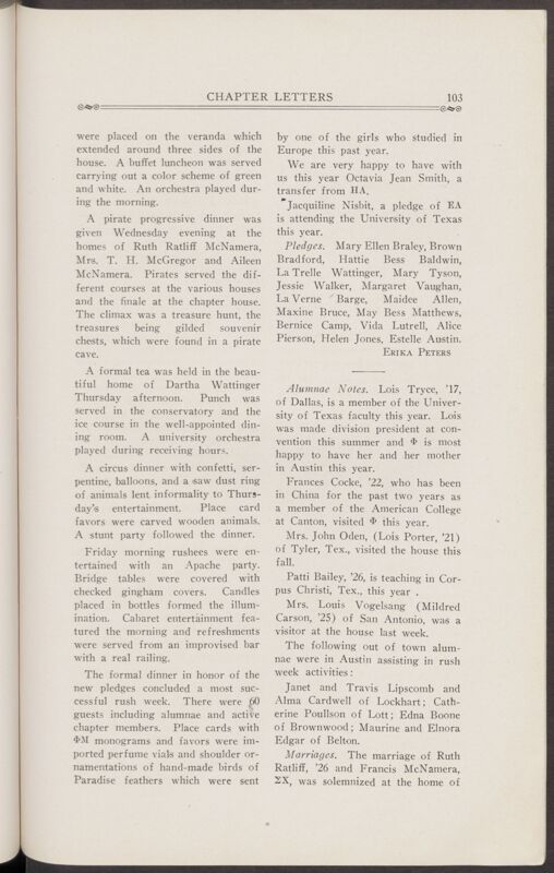 November 1927 Chapter Letters: Phi Chapter Image