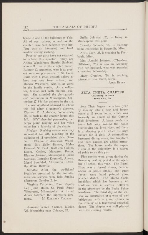 November 1927 Chapter Letters: Zeta Eta Chapter Image