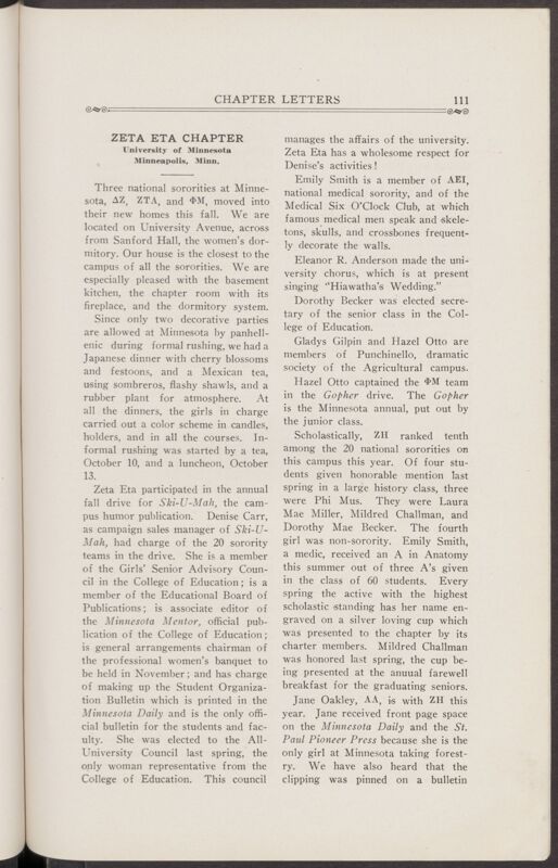 Chapter Letters: Zeta Eta Chapter, November 1927 (Image)