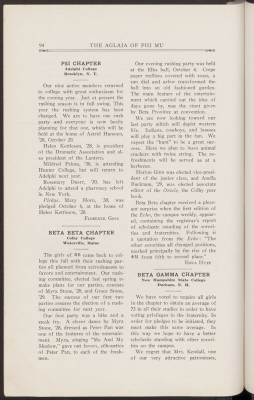 Chapter Letters: Beta Beta Chapter, November 1927 (Image)