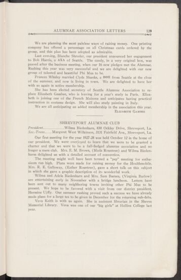 Alumnae Associations: Shreveport Alumnae Association, November 1927 (Image)