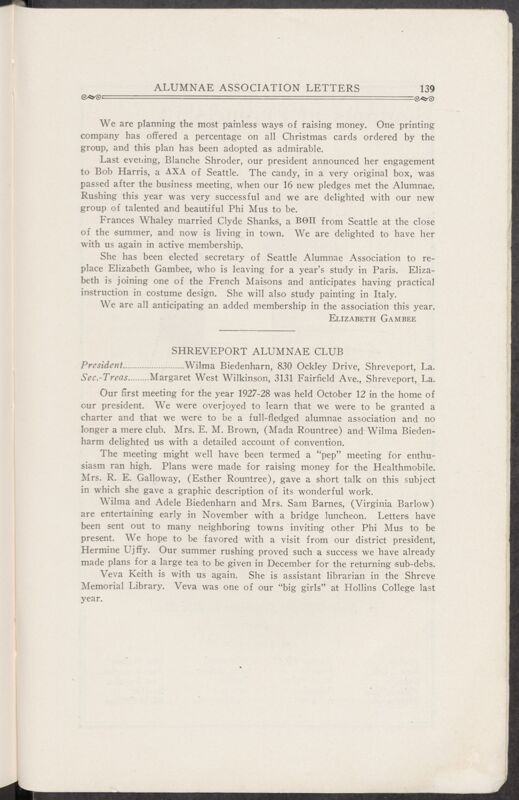 Alumnae Associations: Shreveport Alumnae Association, November 1927 (Image)