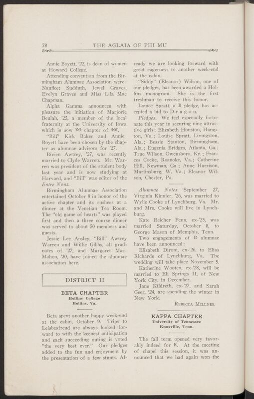 Chapter Letters: Kappa Chapter, November 1927 (Image)
