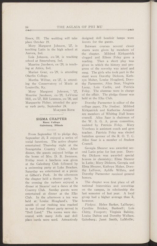 Chapter Letters: Sigma Chapter, November 1927 (Image)