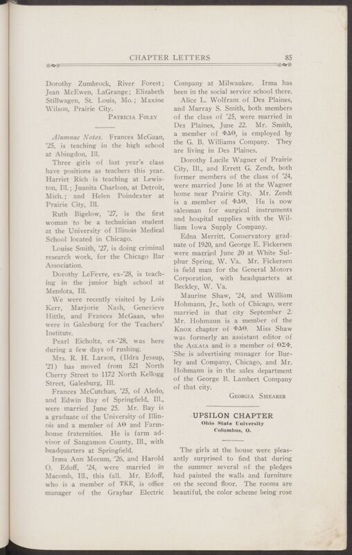 Chapter Letters: Upsilon Chapter, November 1927 (Image)