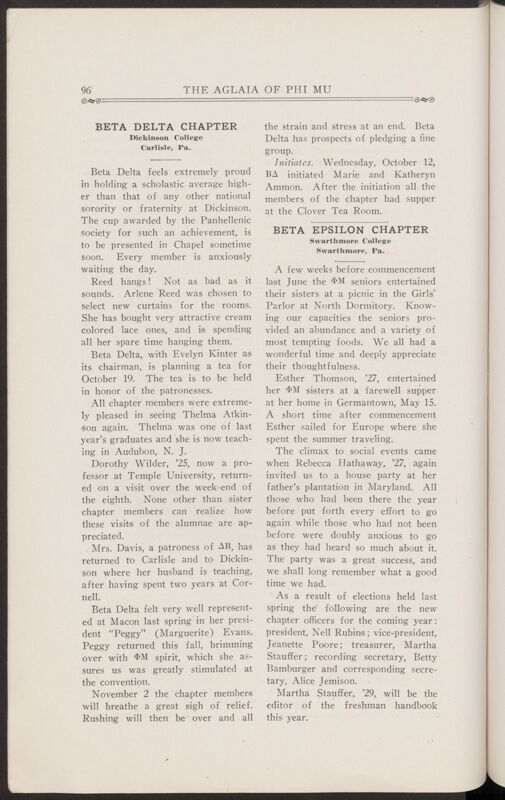 Chapter Letters: Beta Epsilon Chapter, November 1927 (Image)