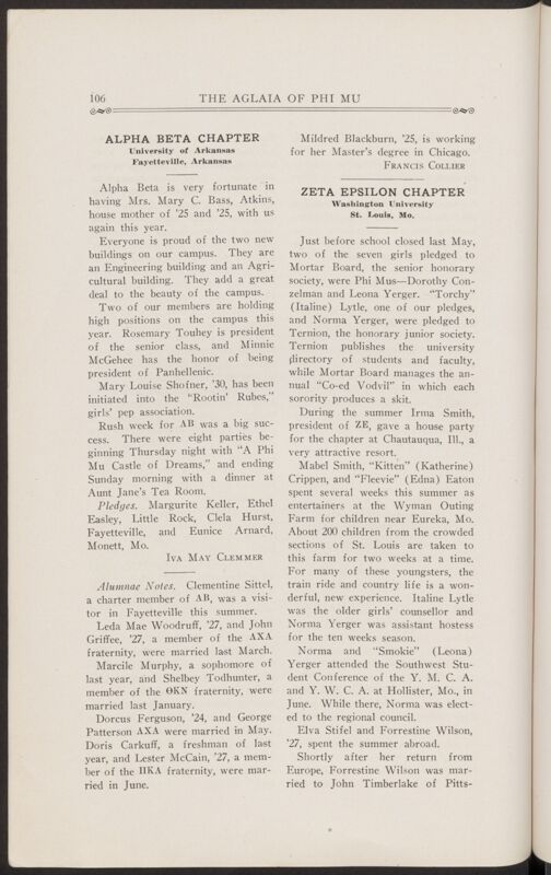 November 1927 Chapter Letters: Zeta Epsilon Chapter Image