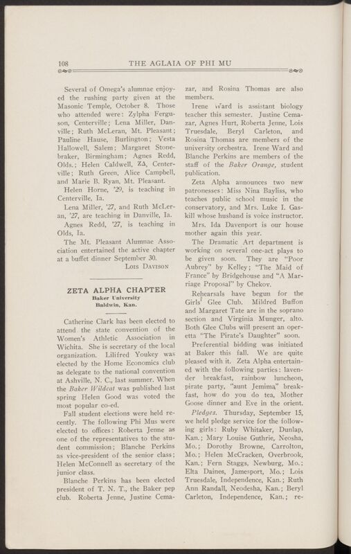 November 1927 Chapter Letters: Zeta Alpha Chapter Image