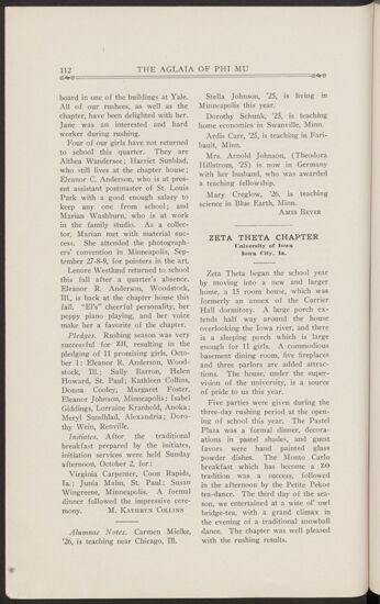Chapter Letters: Zeta Theta Chapter, November 1927 (Image)