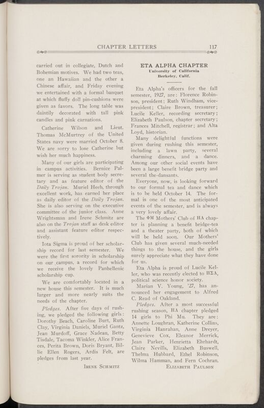 Chapter Letters: Eta Alpha Chapter, November 1927 (Image)