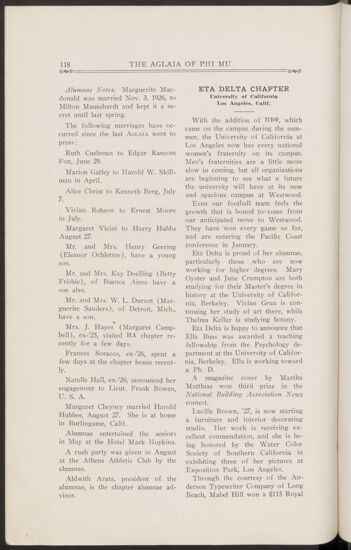 Chapter Letters: Eta Delta Chapter, November 1927 (Image)