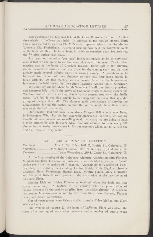 Alumnae Associations: Galesburg Alumnae Association, November 1927 (Image)