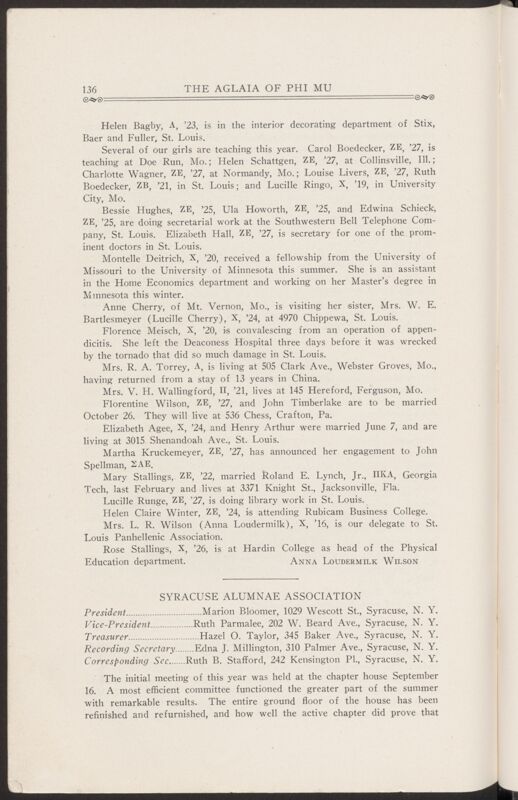 Alumnae Associations: Syracuse Alumnae Association, November 1927 (Image)