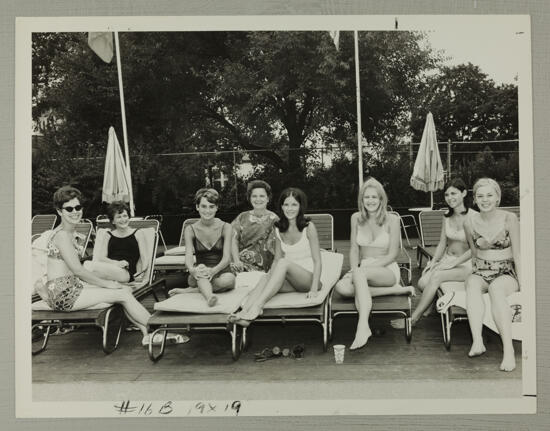 Group of Eight by the Pool Photograph, July 5-10, 1970 (image)