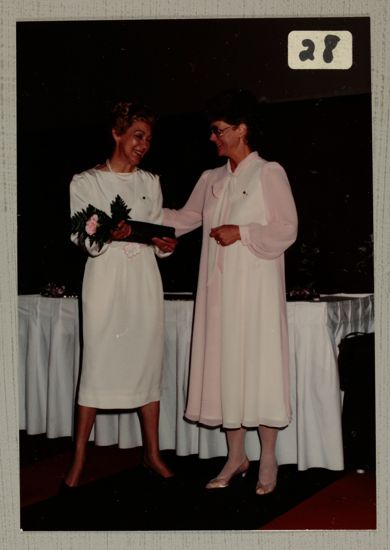 Linda Litter Presenting Outstanding Alumna Award to Joyce Holmes Photograph 2, June 30-July 5, 1984 (image)