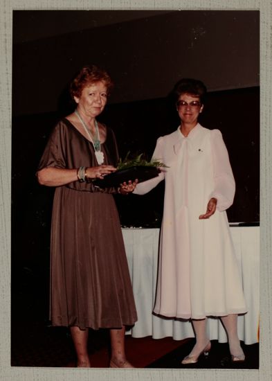 Linda Litter Presenting Outstanding Alumna Award to Hazel Tow Photograph, June 30-July 5, 1984 (image)