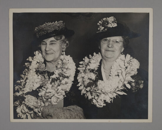 Two Phi Mus in Hats and Leis Photograph, c. 1923 (image)