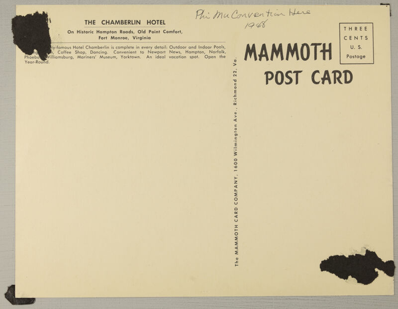 c. 1948 Hotel Chamberlin Postcard Image