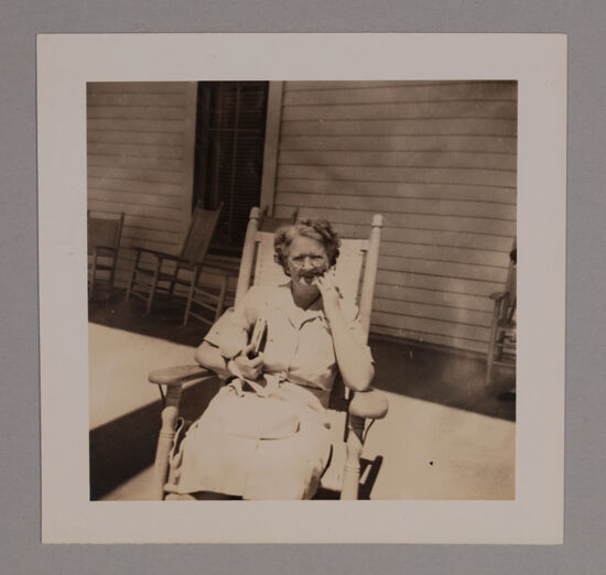 Cora Doten in Rocking Chair at Convention Photograph, July 12-17, 1946 (image)