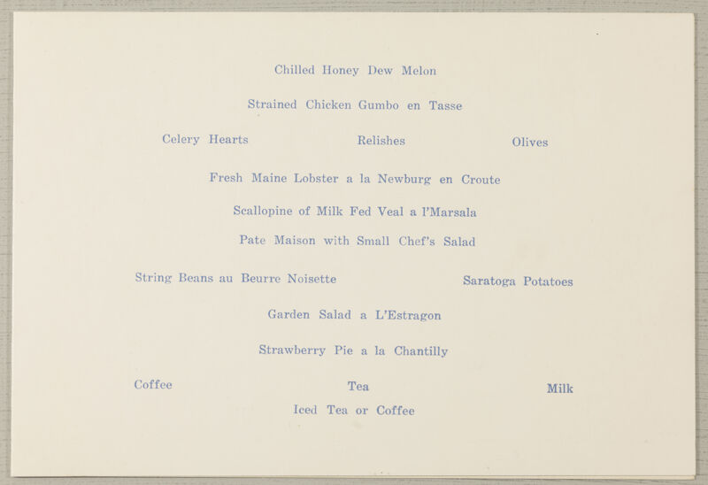 June 24-29 The Essex and Sussex Welcome Dinner Menu Image