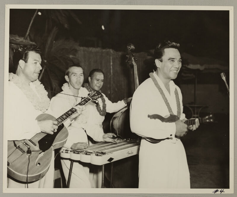 Musicians Performing at Convention Hawaiian Luau Photograph, July 11, 1954 (Image)
