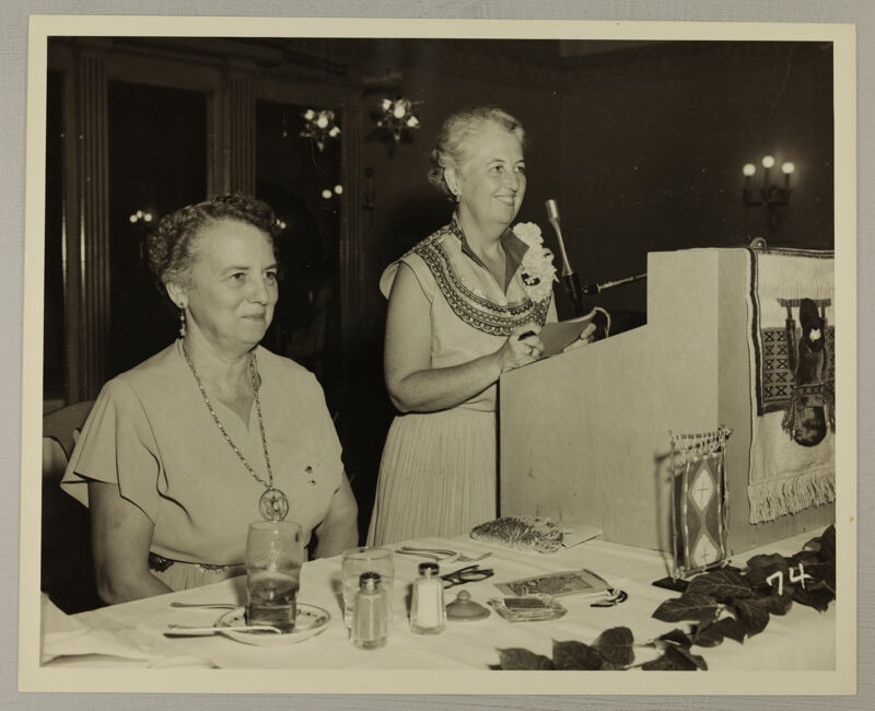 Mrs. Cecil Dawson and Leona Hughes at Convention Social Service Dinner Photograph, July 13, 1954 (Image)