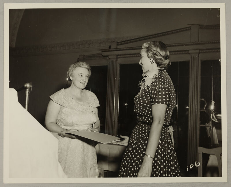 Marian Fischer Receiving Alumnae Achievement Award at Convention Photograph, July 11-16, 1954 (Image)