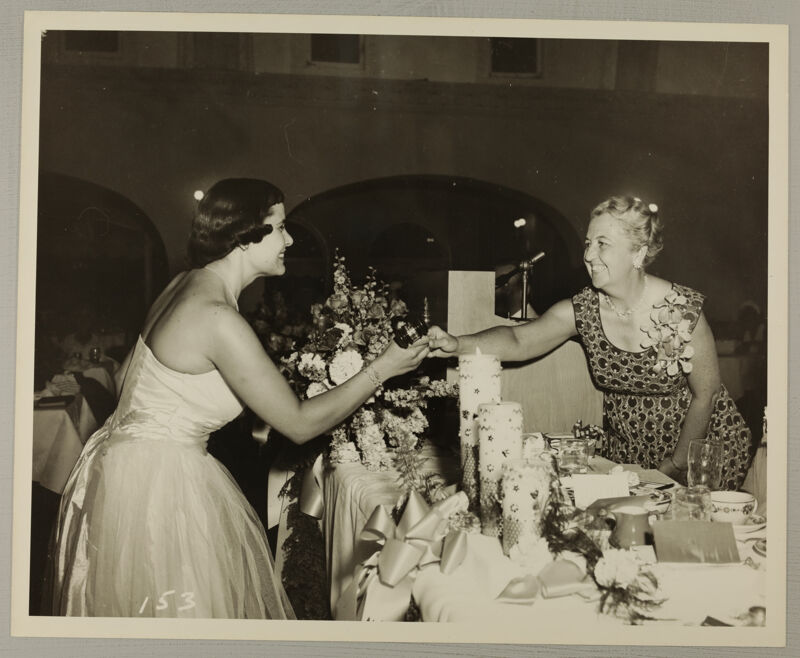 Beta Pi Chapter Member Receiving Social Service Award at Convention Photograph, July 11-16, 1954 (Image)
