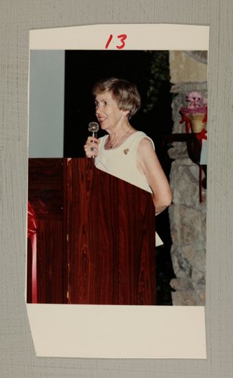 Unidentified Phi Mu Speaking at Convention Photograph 1, July 6-10, 1986 (image)