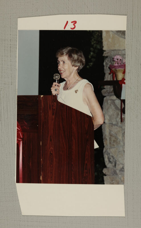Unidentified Phi Mu Speaking at Convention Photograph 1, July 6-10, 1986 (Image)