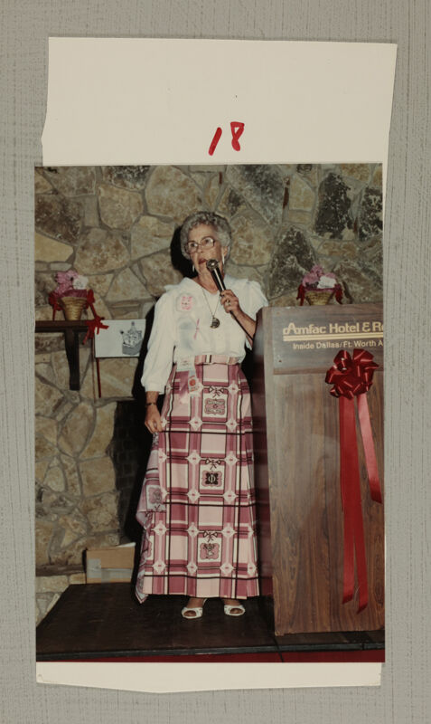 Unidentified Wearing Phi Mu Skirt at Convention Photograph 1, July 6-10, 1986 (Image)