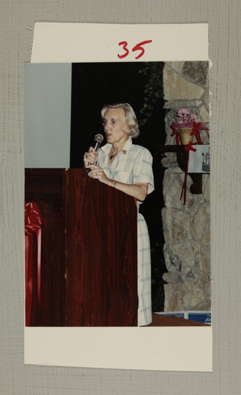 Unidentified Phi Mu Speaking at Convention Photograph 2, July 6-10, 1986 (Image)