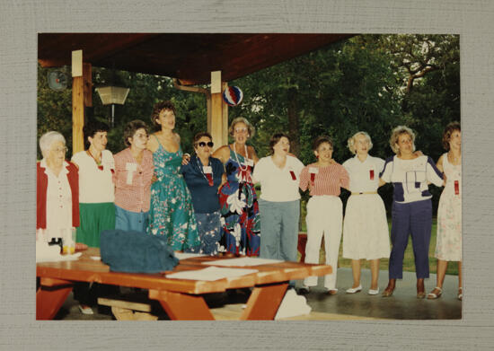 Phi Mus in Picnic Shelter at Convention Photograph 1, July 6-10, 1986 (image)