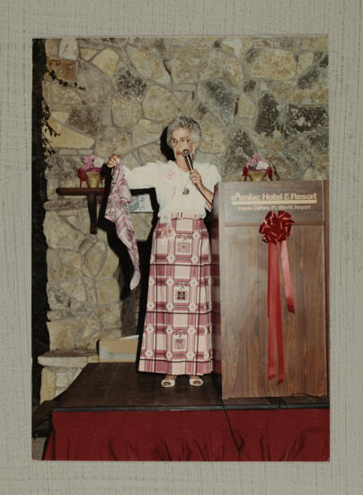 Unidentified Wearing Phi Mu Skirt at Convention Photograph 2, July 6-10, 1986 (image)