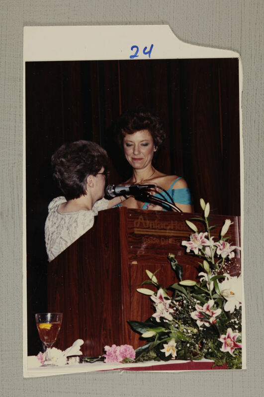 Pam Wadsworth Receiving Pin at Convention Photograph, July 6-10, 1986 (Image)