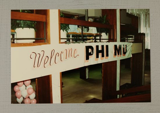 Welcome Phi Mu Banner at Convention Photograph, July 6-9, 1990 (image)