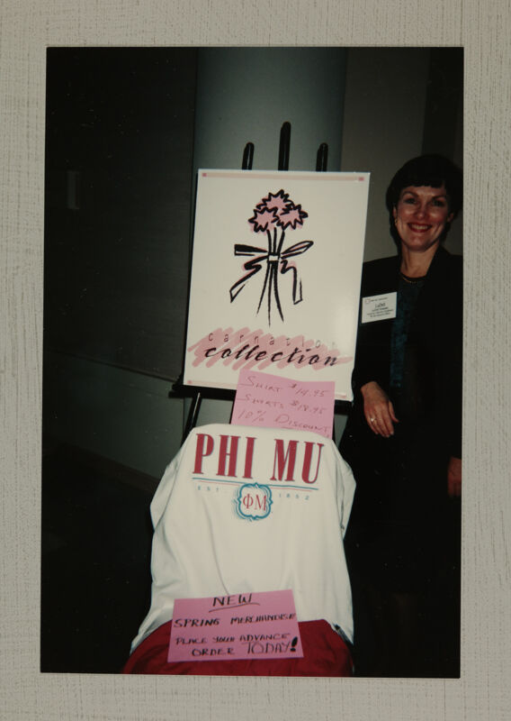 LaDell Drescher with Carnation Collection Merchandise at Convention Photograph, July 1-4, 1994 (Image)