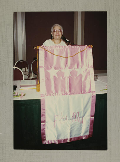 Donna Reed with Phi Mu Banner at Convention Photograph, July 1-4, 1994 (image)